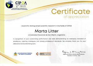 Certificado de Apreciación CIPOA 2024 otorgado a Marta Litter.