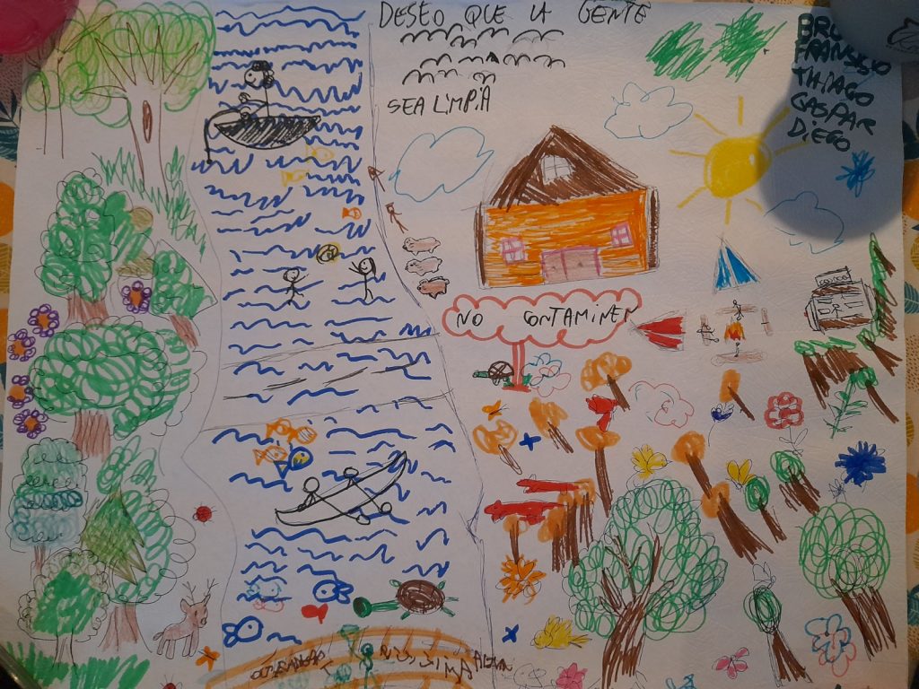 Dibujo del Río Reconquista hecho por alumnos.